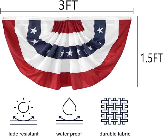 6Pack American Bunting Flags for 4th of July Patriotic Decor 1.5x3Ft Pleated Half Fan Bunting 250th Anniversary Outside Porch USA Flag Garden Embroidered Star Red White & Blue Stripe Banner