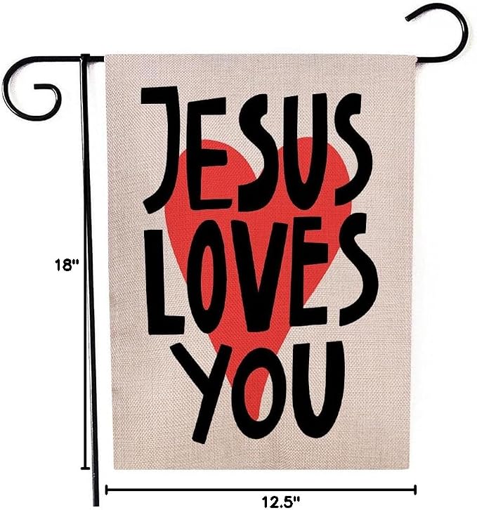 EMMTEEY Double Sided Easter Garden Flag 12.5X18 Inch Yard Outdoor Decor Garden Flag Jesus Loves You Lettering Design Housewarming Modern Red Heart White Garden Flag