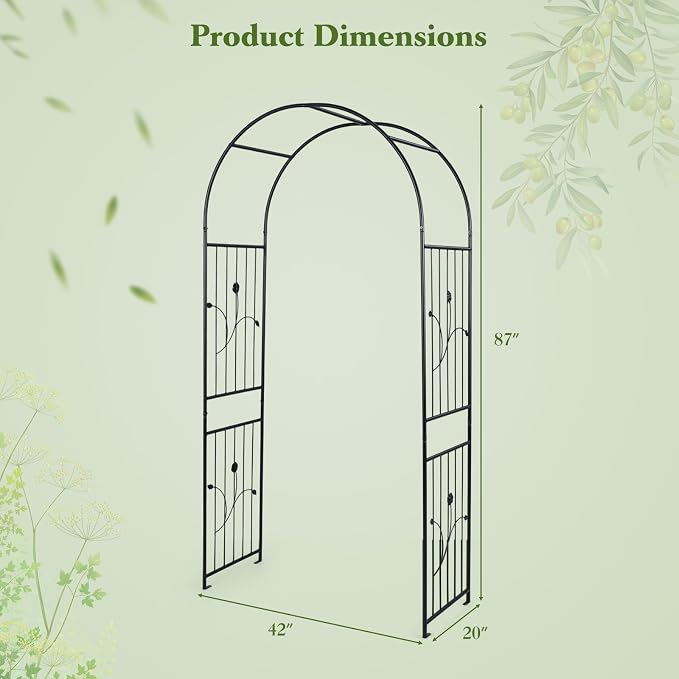 Giantex Metal Garden Arbor Arch Trellis for Climbing Plants, 87" Decorative Outdoor Archway with Powder-Coated Heavy Duty Frame, Wedding Arbor for Ceremony, Party, Backyard, Lawn Decor