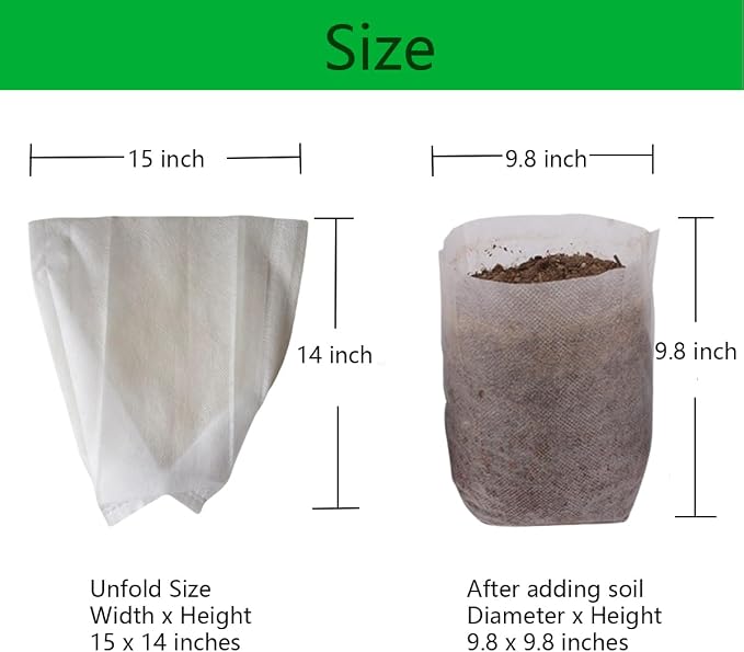 gardtree 3 Gallon 50PCS 15×14 Inch Breathable Plant Grow Bags - Non-Woven Plant Nursery Bags for Seed Starting, Indoor/Outdoor Vegetables, Herbs & Flowers | Easy Transplant, Space Saving
