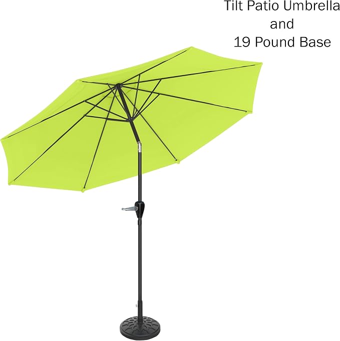 Pure Garden Patio Umbrella with Auto Tilt 10ft Easy Crank Sun Shade with 19lb Weighted Base for Deck, Outdoor Furniture, or Pool (Lime)