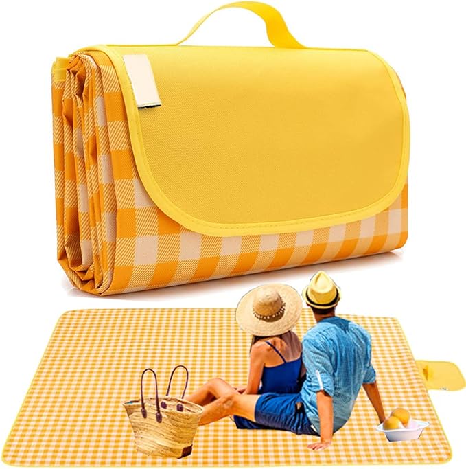 LRUUIDDE Large 80"x 60" Beach Blanket, Outdoor Picnic Blankets, Waterproof Sandproof Portable Blankets, Foldable and Lightweight for Spring Summer Camping, Beach, Park (Blue)