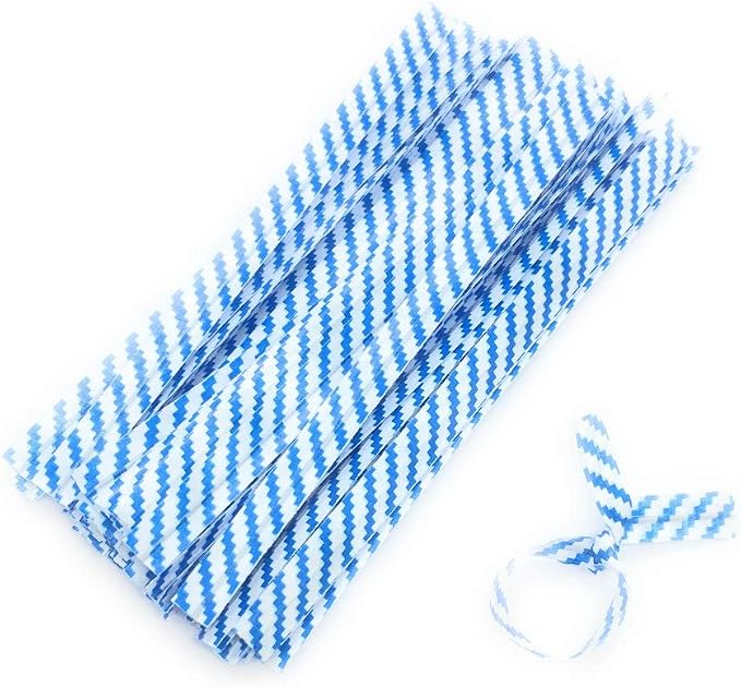 Weststone 2000pcs Plastic/Paper Coated Blue Stripe 7" x 1/4"(6mm) Twist Ties - Won't Rip or Pull Off