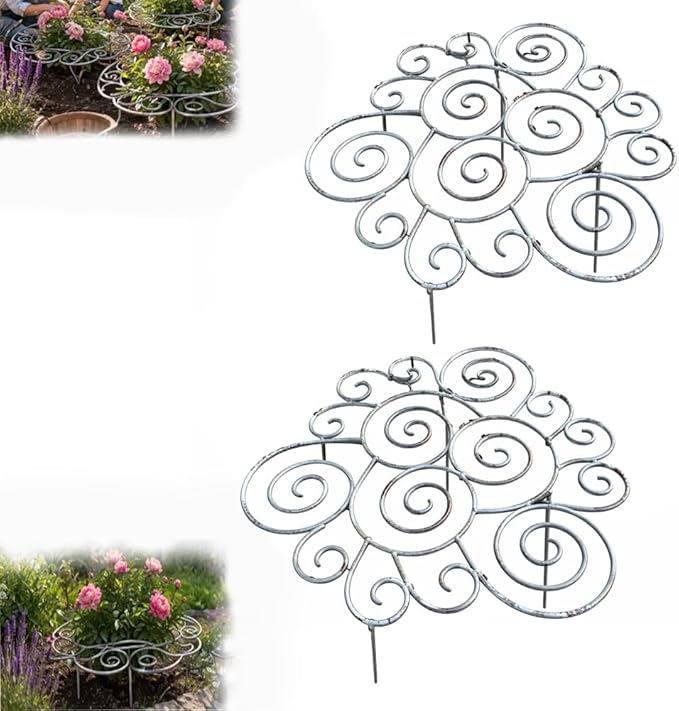 Metal Plant Support Ring for Garden, Peony Cage Stand, Indoor Pots, Flower Hoop, Decorative Grow Through Rings, Stackable Houseplant Stake, Dahlia Cage, Outdoor Orchid Clip(2PCS,Medium)