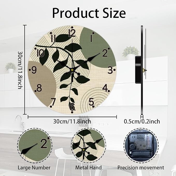 CHGCRAFT Bohemian Geometry Wall Clock 12 Inch Battery Operated Wall Clock Leaves Non Ticking Silent Decorative Clock for Office Bedroom Home Decor