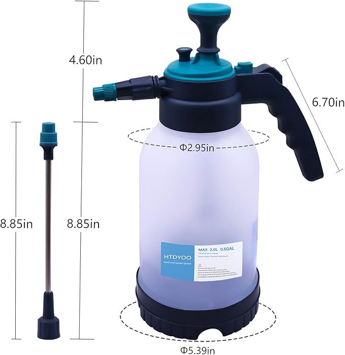 0.5 Gallon Garden Pump Sprayer, Hand Held Garden Sprayer, Water Spray Unit with Adjustable Nozzle and Extra Extended Spray