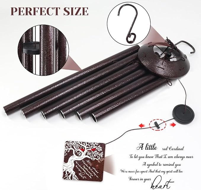 Memorial Wind Chime with Cardinal Bird and Tree – Sympathy Gift for Loss of Loved One – Bereavement Wind Chime with Saying “A Little Red Cardinal Bird to Let You Know” for Garden or Outdoor Decor