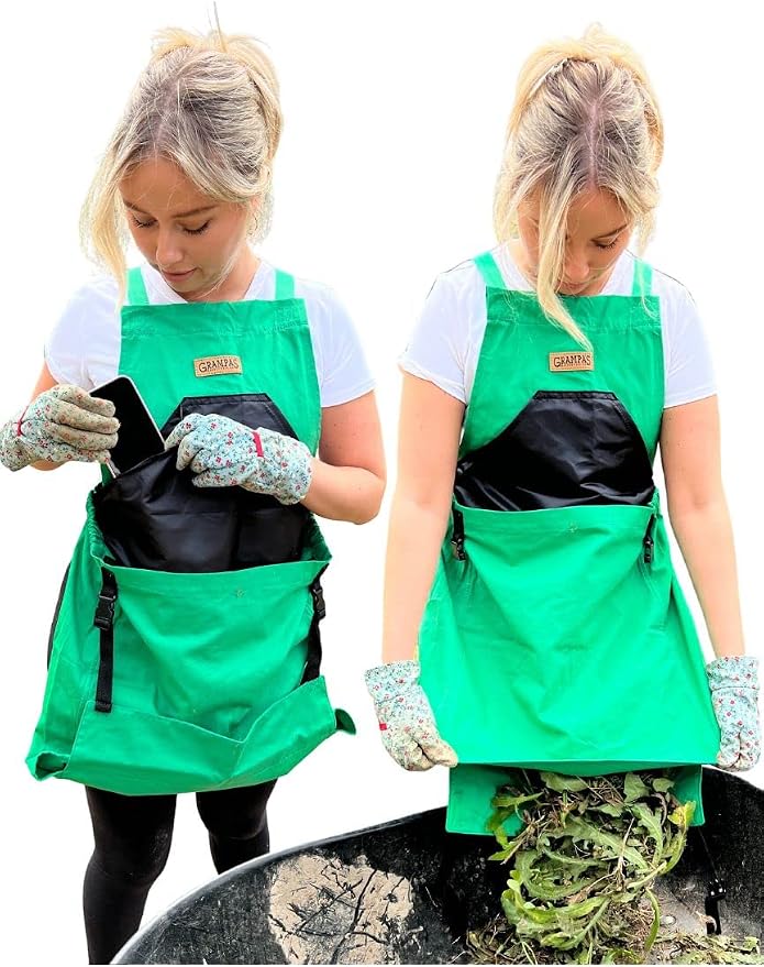 Grampa's Garden Apron - Cross Back Gardening Apron With Pockets For Women & Men | Harvest Apron with Large Kangaroo Pouch