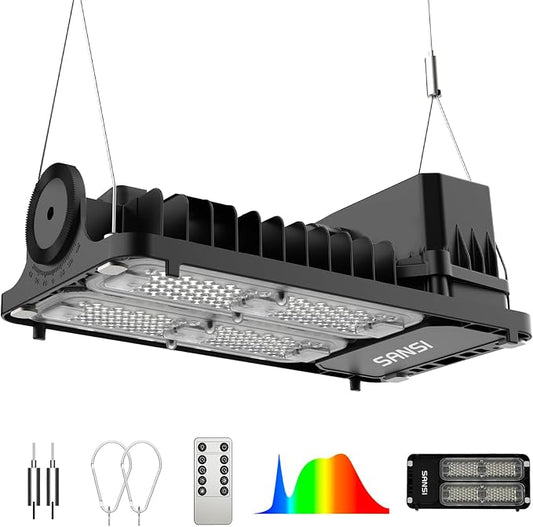SANSI Grow Lights for Indoor Plants, 100W Full Spectrum Plant Lights for Indoor Growing, High PPFD IP65 Dimmable Grow Lights for Seed Starting in 3x3/2x2 Grow Tent Auto On/Off Timer Remote Control