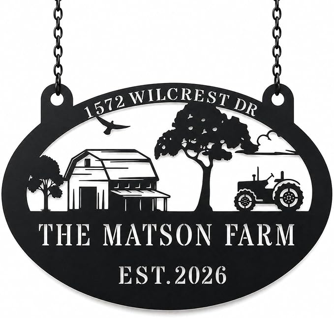 Personalized Large Metal Farm Sign Custom Ranch Barn Sign with Family Name and Established Year Outdoor Hanging Farmhouse Decor for Yard House Entrance Porch