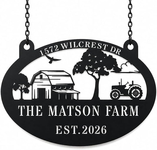 Personalized Large Metal Farm Sign Custom Ranch Barn Sign with Family Name and Established Year Outdoor Hanging Farmhouse Decor for Yard House Entrance Porch