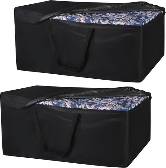 NettyPro Patio Cushion Storage Bags 2 Pack Water-Resistant Extra Large Bag for Outdoor Cushions Heavy Duty Patio Furniture Storage Bag 65 Inch, Black