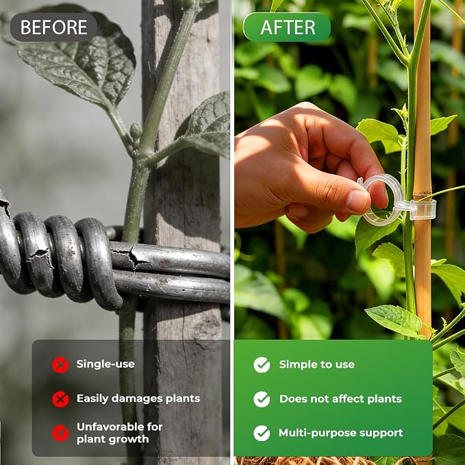 Secured Plastic Plant Clip, 2026 Upgraded Plant Support Clips Reusable Garden Clips, Plant Support Clips Garden Climbing Vines Fixing Clip Trellis Clips Climbing Tomato Clips (Green, 150pcs)