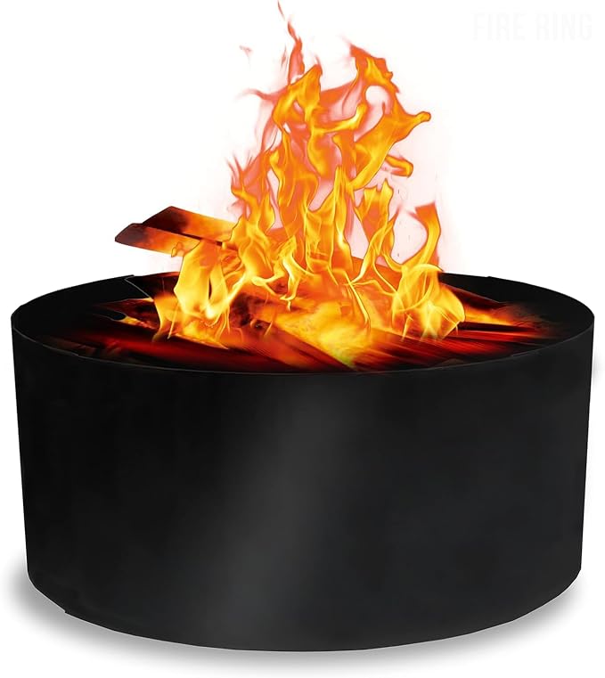 FEBTECH - 45" x 10" Fire Pit Ring Insert - No Bottom 2mm Heavy Duty Steel | Above or In-Ground DIY Fire Ring for Outdoor Garden, Camping, Patio & Bonfire, Fire Pit Liner for Outside Fire Pit Use