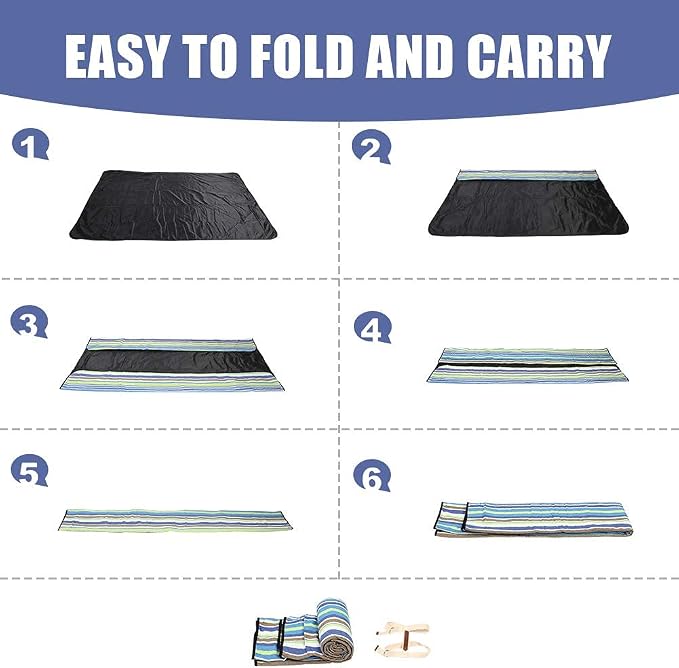 G GOOD GAIN Waterproof Picnic Blanket Portable with Carry Strap for Beach Mat or Family Outdoor Camping Party (Sky Blue)