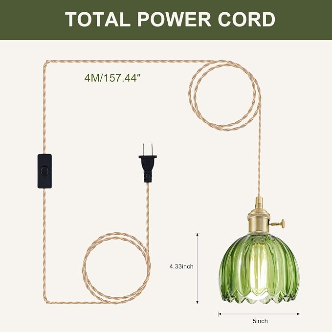 Hanging Grow Lights for Indoor Plants, 12W Full Spectrum 98+ CRI Grow Lamp, Dual CCT 3000K/4000K, Dual Switches, Pulley Height Adjustable, 13.12FT Cord, Petal Glass Plant Light for Indoor Flowers