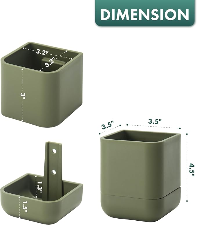 Phoenix Vine 3.5 Inch Wall Mounted Self-Watering Planter Pot for Indoor Houseplants and Herbs | Hanging Planter for Window Sills, Bathroom Walls, Home & Office Décor, Olive, Set of 4, 01-A-F-4
