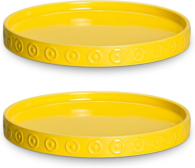 Eightpot Plant Trays for Pots, 2 Pack Ceramic Plant Saucers for Indoors Outdoors, 5.6 Inch Plant Plates to Catch Water, Boho Plants Drainage Tray, Decorative Plants Dishes to Catch Water, Yellow