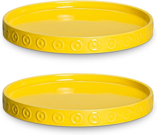 Eightpot Plant Trays for Pots, 2 Pack Ceramic Plant Saucers for Indoors Outdoors, 5.6 Inch Plant Plates to Catch Water, Boho Plants Drainage Tray, Decorative Plants Dishes to Catch Water, Yellow