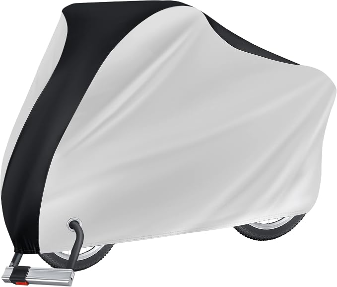 Puroma Bike Cover for 1 Bike, 190T Outdoor Waterproof Bicycle Covers Rain Sun UV Dust Wind Proof with Lock Hole for Mountain Road Electric Bike (Silver & Black)