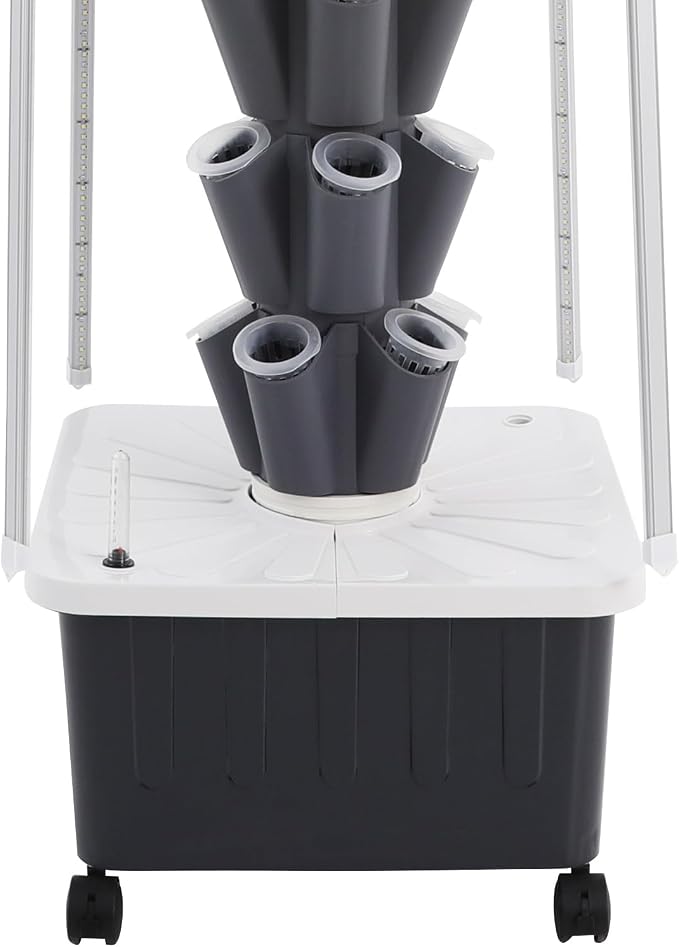 Hydroponic Growing Tower with Grow Lights, 40 Holes Vertical Planter Tower Hydroponics Growing System Kit with Wheels, for Fruits, Vegetables, Herbs and Miniature Greens (Gray)