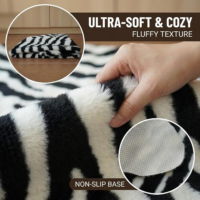 MustMat Zebra Print Rug,Black White Modern Minimalist Decor 2'6"×3'7" | Fits Bedroom,Vanity,Entryway,Armchair,Dorm,RV;Matches Boho,Farmhouse,Contemporary Decor