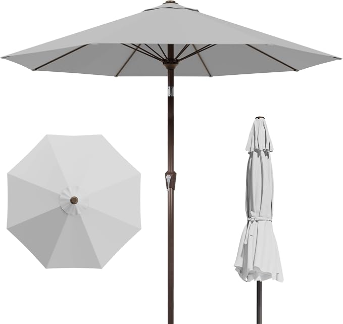 PatioKingdom Auto-Tilt 9FT Patio Umbrella Outdoor with 8 Sturdy Fiberglass Ribs,Market Table Umbrella for Pool,Backyard,Deck and Garden