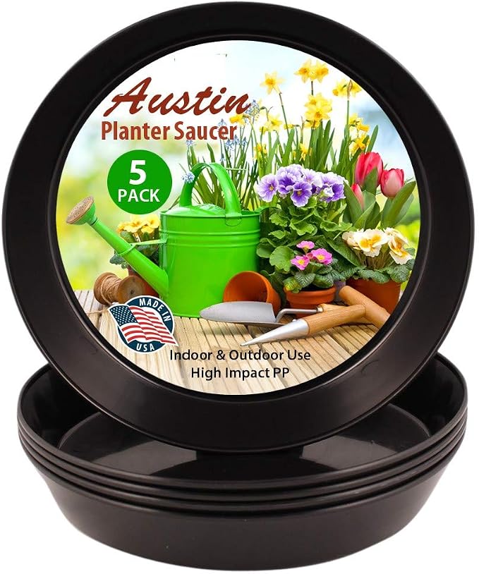 Saucers, 10 Inch, Black, Case of 100 Plant Saucer | Polypropylene, Heavy Duty Indoor/Outdoor, Drip Pan & Tray, Collects Excess Water, Made in USA