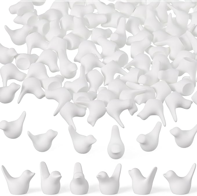 Sieral 100 Pcs White Mini Bird Figurines Miniature Resin Bird Statues Small Animal Statues Fairy Garden Accessories for Micro Garden Landscape Dollhouse Cake Potted Plants DIY Craft, 0.59" x 0.67"