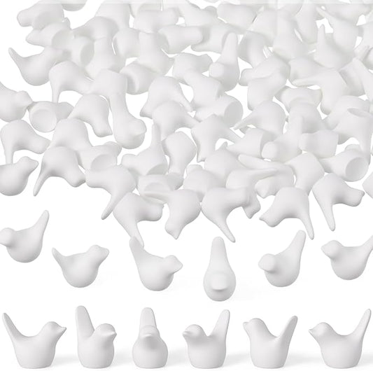 Sieral 100 Pcs White Mini Bird Figurines Miniature Resin Bird Statues Small Animal Statues Fairy Garden Accessories for Micro Garden Landscape Dollhouse Cake Potted Plants DIY Craft, 0.59" x 0.67"