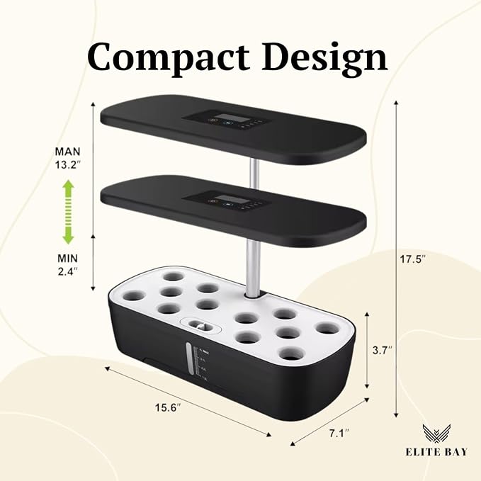 Hydroponic Growing System, 12 Pods, Black | Smart Garden with LED Display, Full-Spectrum Grow Light, 4L Water Tank, AU/US Plug, Soil-Free Planter Kit