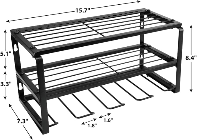 Performance Tool W7701 Power Tool Organizer Wall Mount - Hand Tool Storage Racks, Utility Racks, Drill Holder & More - 3 Tier Sturdy Iron 16" Cordless Tool Organizers