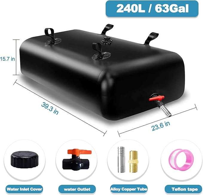 GHOSOONE 240 L/63 Gal Water Bladder Tank, Foldable Portable Water Storage Container, Emergency Water Bag for RV, Truck Bed, Fire Prevention, Drought Resistance, Black