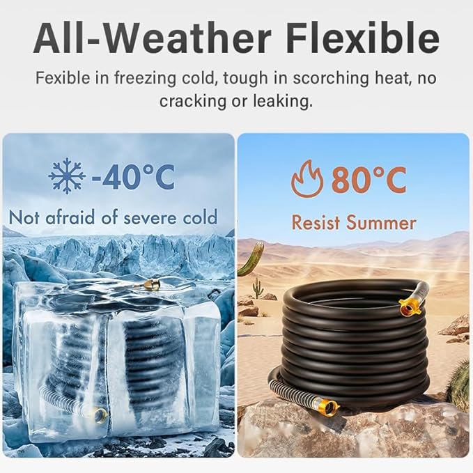 Garden Hose 5/8" x 50ft 4-Layer Heavy Duty Hose with 800 PSI Burst Pressure – Kink Resistant Flexible All-Weather Outdoor Hose for Yard Car Wash Pets Black