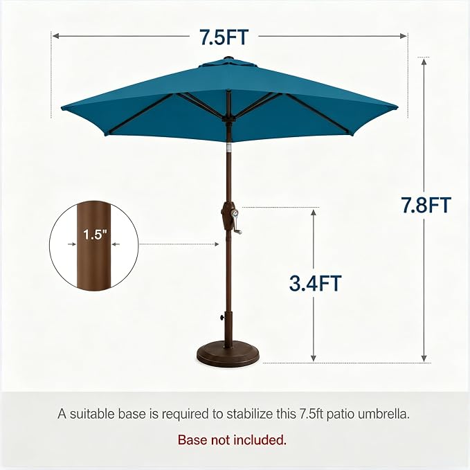 7.5ft Patio Umbrella, Outdoor Table Market Umbrella with Smooth Crank Lift, 6 Windproof Fiberglass Ribs, UPF50+ UV Protection for Deck, Pool, Garden and Backyard