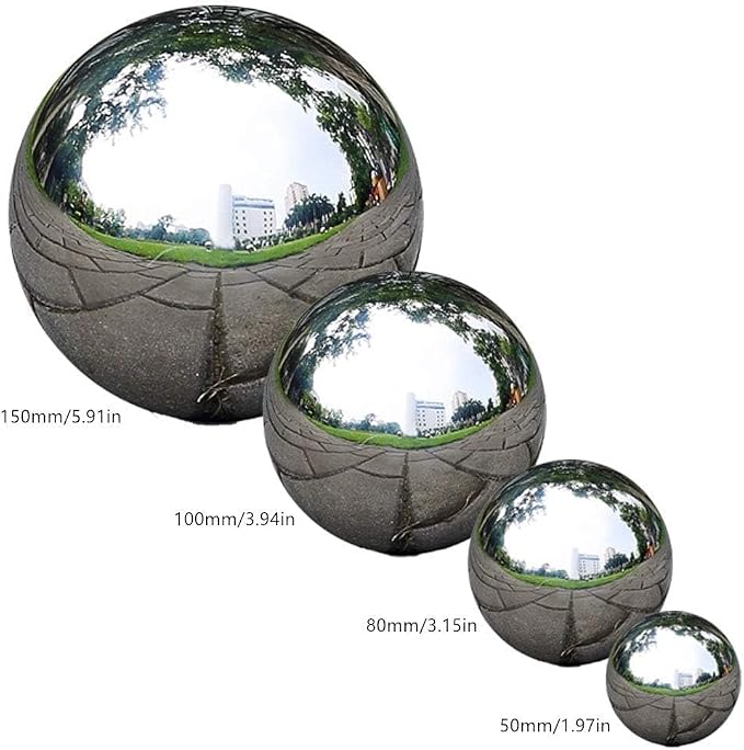 Stainless Steel Gazing Ball, 6 Pcs 50-150 mm Mirror Polished Hollow Ball Reflective Garden Sphere, Floating Pond Balls Seamless Gazing Globe for Home Garden Ornament Decorations (6 Pcs Mix)