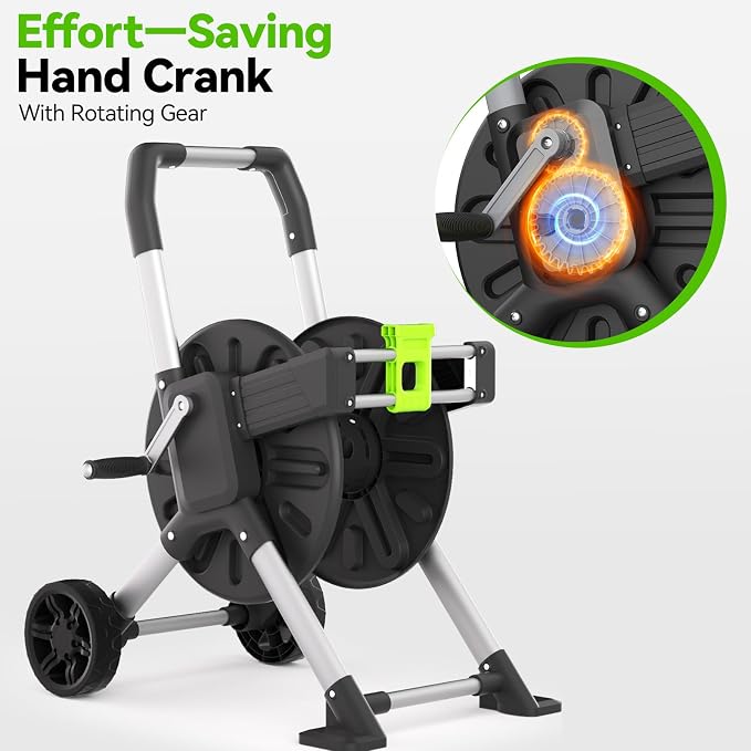 Upgrade Garden Hose Reel Cart, Holds 150 Feet of 5/8-Inch Hose, Hose Reel Cart With Effort-saving Hand Crank,Freestanding Water Hose Reels for Outside Garden Lawn Yard Outdoor