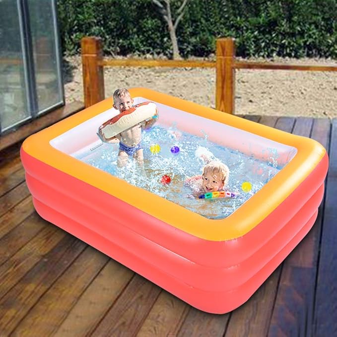 Kiddie Pools, Inflatable Swimming Pool with Soft Floor, Durable 59 inches Swim Play Kids Pool for Garden or Backyard or Indoor (Green&Orange)