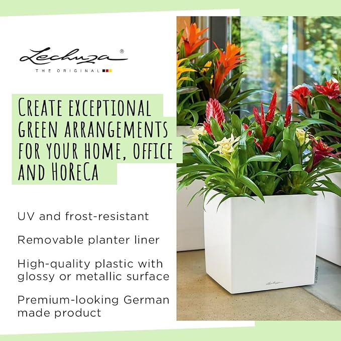 Lechuza Cube 50 Premium Charcoal Metallic, Self-Watering Square Planter, H19.3 L19.3 W19.3 in