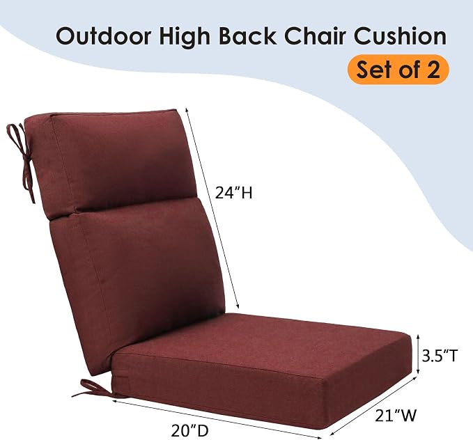 Unimatta Sunbrella Outdoor High Back Chair Cushion Seat Pads, 44 x 21 Inch Water-Repellent & Fade-Resistant Patio Furniture Cushions with Ties for Adirondack, Rocking Chairs, Spectrum Brick