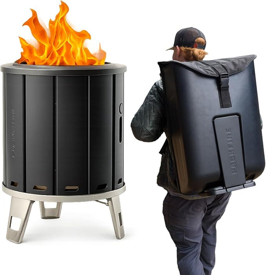 17” Portable Fire Pit for Camping - Collapsible & Folds Flat into Packable Carrying Case - Smokeless, Stainless Steel - Size Compares to Bonfire 19 - Perfect for Car, Overland Camping or RV