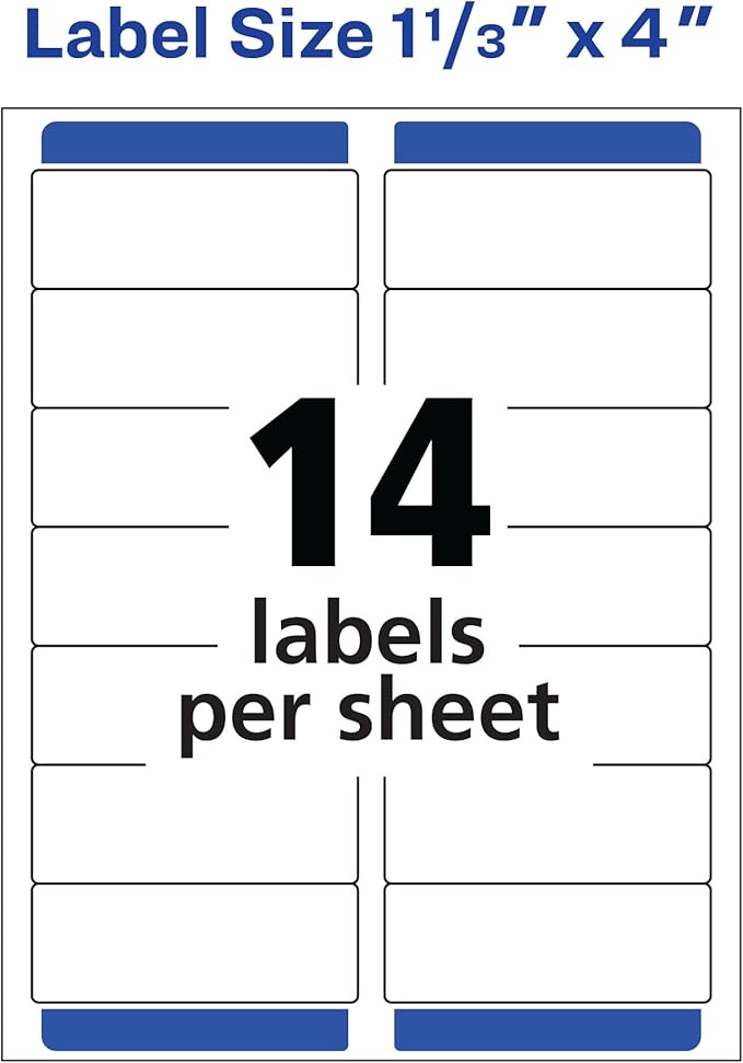 Avery Easy Peel Printable Address Labels with Sure Feed, 1-1/3" x 4", White, 1,400 Blank Mailing Labels for Laser Printers (5162) (Pack of 5)