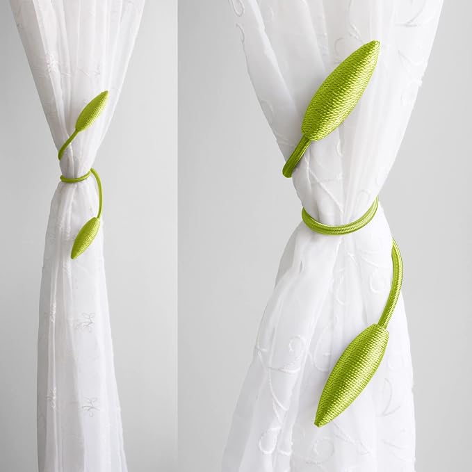 Valea Home 2 Pieces Curtain Tiebacks Clips Creative Window Drape Twist Tie Backs European Style Custom Made Curtain Holders Decorative Draperies Holdbacks, Green