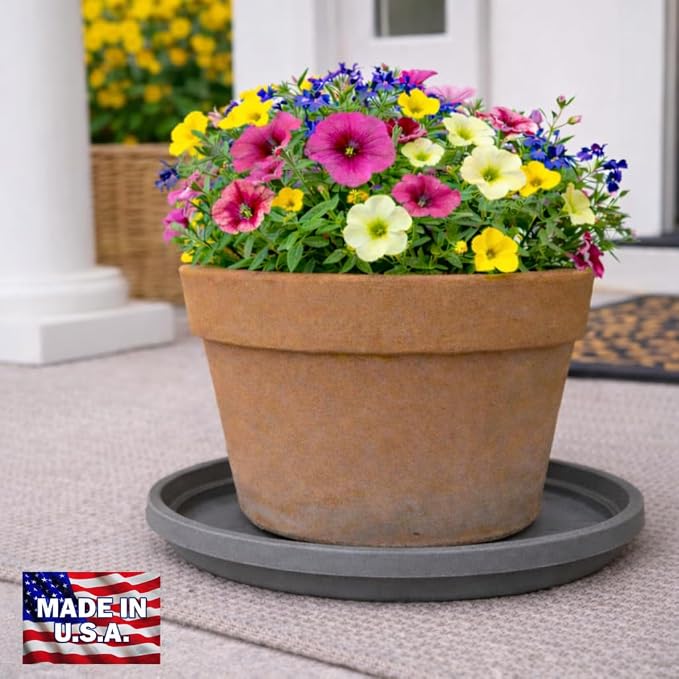 10 Inch Plant Pot Tray USA Made – Durable Plastic Flower Pot Saucer – Plant Water Catcher for Indoor Outdoor Garden (12, Slate Grey)