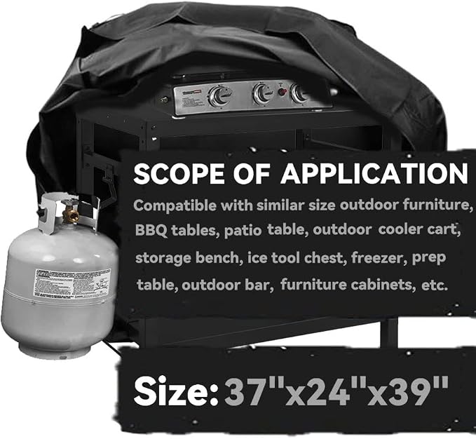 Outdoor Dining Cart Cover - Heavy Duty Waterproof Cover for Royal Gourmet Cart, Flattop Worktable, Propane Tank - Black, Polyester