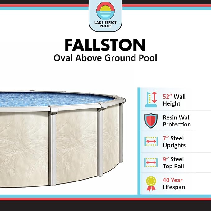Lake Effect Pools 'Fallston' 18 ft x 33 ft Oval Above Ground Swimming Pool | 52 Inch Steel Side Walls | Kit Includes: 25 Gauge Overlap Liner & Widemouth Skimmer