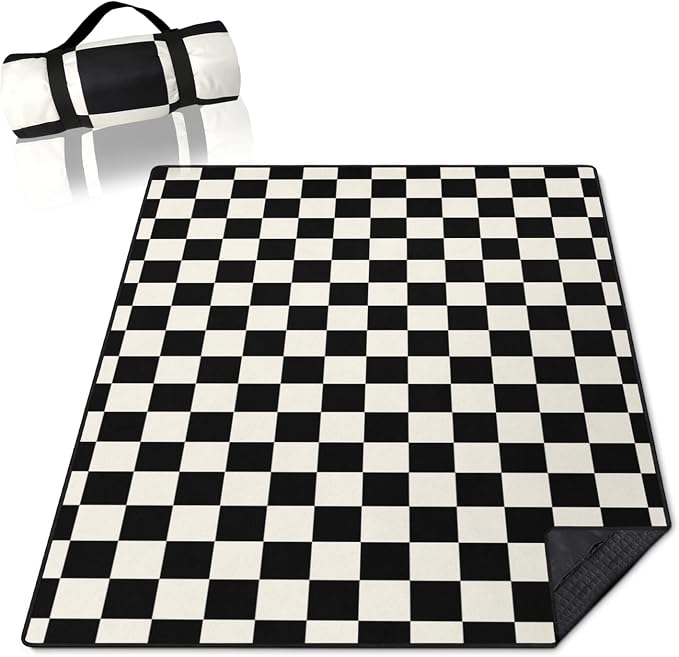 Checkered Blankets Waterproof Foldable,60’‘x80'' Portable Dual Layers Outdoor Travel Camping Backpacking Hiking Beach Blanket Mat for Grass Padded Lawn Park Beach,Checkered Picnic Accessories