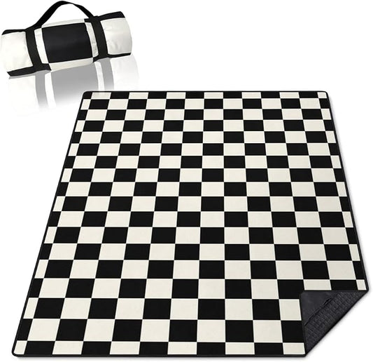 Checkered Blankets Waterproof Foldable,60’‘x80'' Portable Dual Layers Outdoor Travel Camping Backpacking Hiking Beach Blanket Mat for Grass Padded Lawn Park Beach,Checkered Picnic Accessories