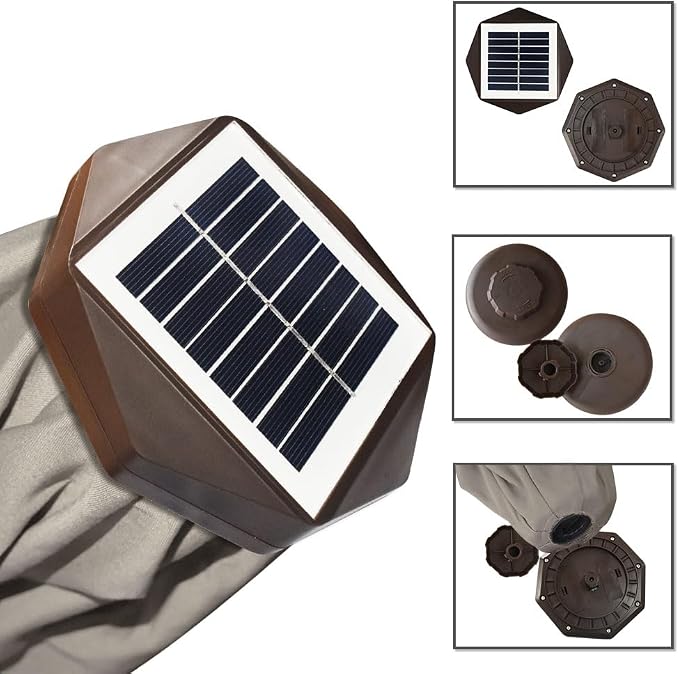 EliteShade USA 10-Year-Non-Fading 9ft Market Patio Umbrella, Commercial Grade Table Sun Umbrella with 80 Solar LED Lights, Crank Open, Windproof & UPF 50+ UV Protection for Garden, Deck, Pool, Backyard, Taupe