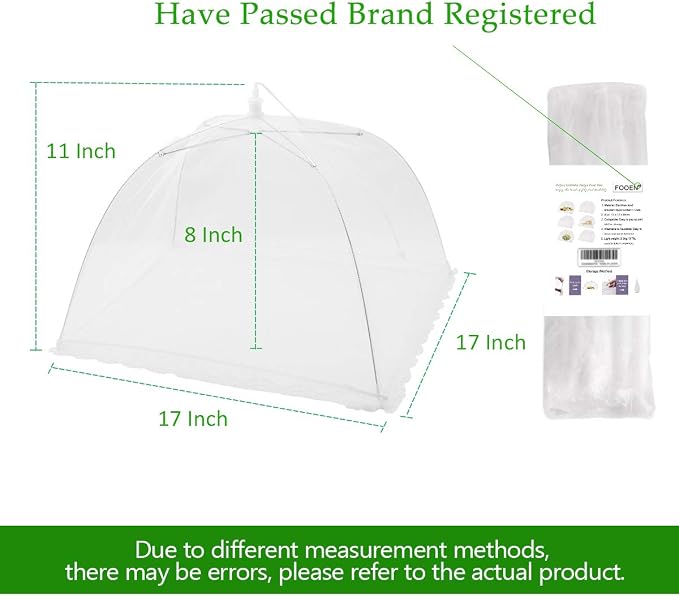 (6 Pack) Pop-Up Outside Picnic Mesh Food Covers Tent Umbrella for Outdoors and Camping Food Net Cover Keep Out Flies Mosquitoes Ideal for Parties BBQ, Reusable and Collapsible 17 x 17inches